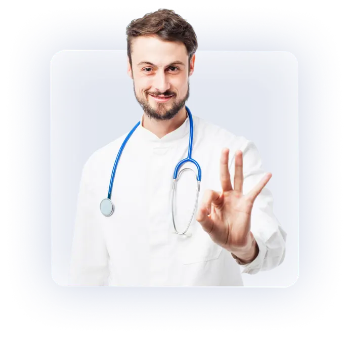 doctor making ok sign with keft hand