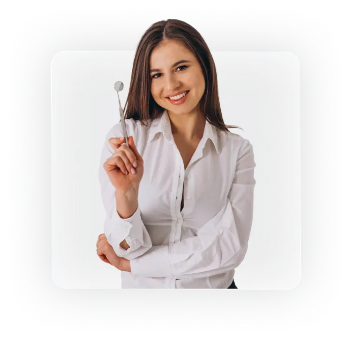 woman smiling with dentist tool